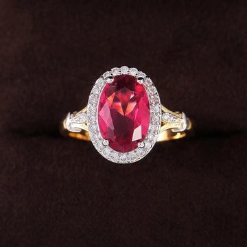 Gorgeous Oval Red AAA CZ Crystals Two Tone Design Elegant Fashion Ring - The Jewellery Supermarket